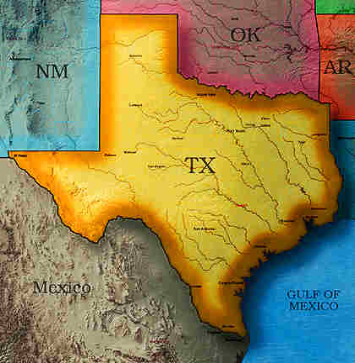 Colorful Map of Texas, www.JohnCunyus.com