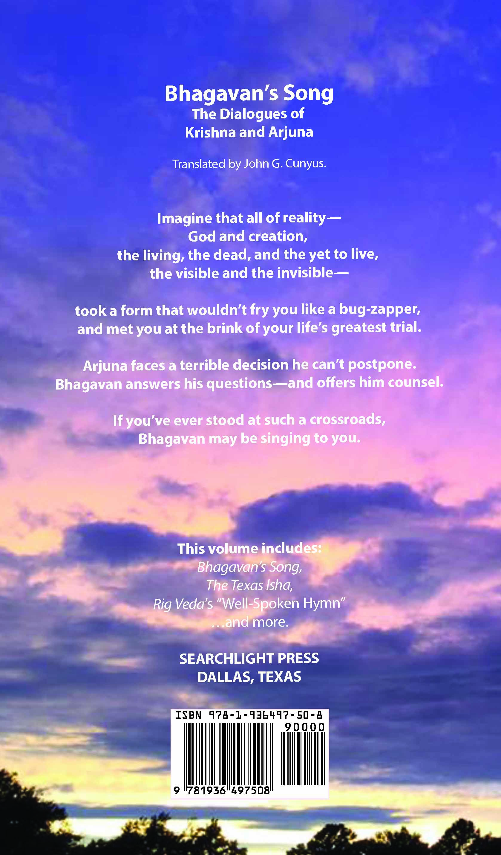 Bhagavan's Song: The Dialogues of Krishna and Arjuna, Back Cover